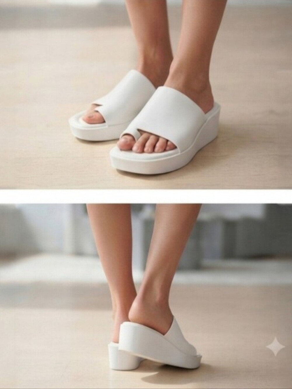 Franco Sarto Cessa White Leather Platform Toe Loop Slide Sandals Size 9.5 NWOT